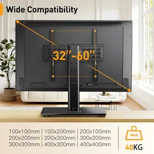 Perlegear PGTVS04 Universal TV Stand for 32-60 Inch LCD/LED TVs, Table Top Swivel Tv Stands Holds 40 KG, Max VESA 400x400mm, with Tempered Glass Base & Wire Management