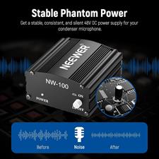Neewer 1-Channel 48V Phantom Power Supply with Adapter, BONUS+XLR 3 Pin Microphone Cable for Any Condenser Microphone Music Recording Equipment (8 feet)