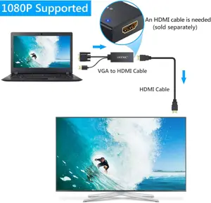 eSynic VGA to HDMI Converter with USB Audio Supports 1080P, Analog to Digital Adapter with 30cm VGA Cable and 1M USB to HDMI Video Audio 2CH Cable, Gold Plated Connector