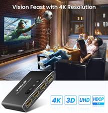 VWRHAR HDMI Switch 3 in 1 Out 4K UHD HDMI Switcher Splitter, Automatic Switch with Remote Metal HDMI Switch Box Hub Support 4K 3D 1080P HDCP1.4 for PS5 PS4 Xbox DVD Player Fire Stick Apple TV PC
