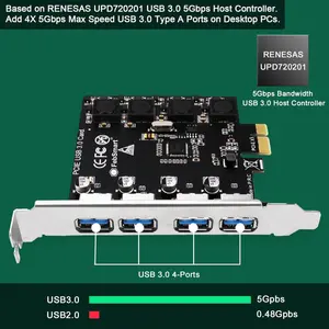 4 Ports Superspeed 5Gbps USB 3.0 PCI Express Expansion Card for Windows 11, 10, 8.x, 7, Vista, XP Desktop PCs, Built in Self-Powered Technology, No Need Additional Power Supply (FS-U4-Pro)
