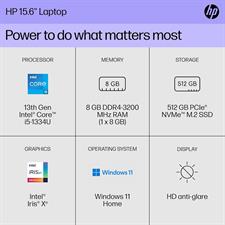 HP 15-FD0355NIA Laptop 9Q341EA Intel Core i5-1334U 8GB 512GB Intel Iris Xe Graphics Backlit KB 15.6" FHD Display (Open Box)