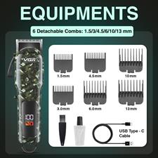 VGR VL-665 Limited Edition Professional Hair Clipper for Salon & Home Use | LED Display, 2000mAh Battery, 6 Guide Combs with Type-C USB Charging & 180 Min Runtime - Black/Green
