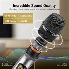 TONOR Wireless Microphone, UHF Metal Cordless Handheld Mic System with Rechargeable Receiver, for Karaoke, Singing, Party, Wedding, DJ, Speech, 200ft (TW620), Grey