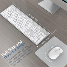 JOYACCESS Rechargeable Wireless Keyboard Mouse Combo with 500mAh Batteries,Silent Ergonomic Mouse for PC/Laptop/ White Silver