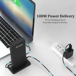 Aceele Triple Display Docking Station USB C 15 in 1 Hub USB C SD/TF, HDMI, VGA, LAN, Audio, 100W Pd, Multiport Adapter for MacBook Pro/air, Dell XPS, HP, Surface and Lenovo