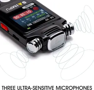 SAIMPU 8GB Digital Voice Recorder with MP3 Player, Professional Noise Reduction, Rechargeable, USB, 85 Hours Recording, Mono Microphone