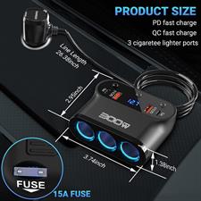 Cigarette Lighter Splitter 300W: OUFFUN Dual 18W QC3.0 and 30W PD USB-C Multi Way Cigarette Lighter Adapter DC Outlet Car 12V Splitter with LED Voltmeter Switches for iPhone Samsung Phone GPS Dash Cam