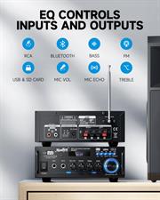 Moukey 2.0 Channel Stereo Bluetooth 5.0 Karaoke Amplifier, 300W Audio Stereo Receiver with RCA, USB, SD, 2 Mic Inputs, FM Radio, MAMP3