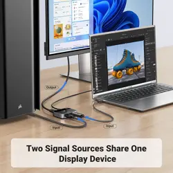 UGREEN DisplayPort Switch 8K DP 1.4 Bidirectional Display Port Splitter 2 in 1 Out Supports 8K@30Hz 4K@240Hz Free-Sync G-sync Compatible with PC Host Monitor Laptop with 1 DP Cable and 1 USB-C Cable