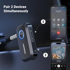 UGREEN 5.3 Aux Bluetooth Adapter for Car, [Greater Connection] Bluetooth Aux Adapter for Car, Bluetooth aux for Wireless Audio Receiver for Home Stereo/Wired Speaker, 15H Battery Life