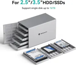 Yottamaster 5 Bay External Hard Drive Enclosure, Aluminum USB3.0 3.5" HDD Enclosure for 3.5 & 2.5 Inch SATA HDD/SSD, Support 90TB(5x18TB) Direct Attached Storage DAS, Non-RAID [PS500U3]