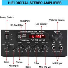 KS-33BT 500W+500W 2CH Bluetooth Power Amplifier, 2xMic Input Digital Audio Player Home Stereo HIFI USB Memory Card Aux FM Amplifier
