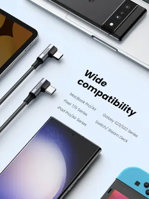 UGREEN USB C to USB C Cable Right Angle 100W Fast Charge 90 Degree Type C Power Data Lead Compatible with MacBook Pro/Air, iPad Pro 2025, iPhone Air/17/16, Galaxy S25/S24 Ultra, Pixel 9 (3M)
