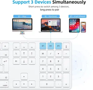 OMOTON KB515 Full-sized Wireless Keyboard for Apple MacBook Pro/Air, iMac, iMac Pro, Mac Mini/Pro, Battery-powered, Multi-Device (White)