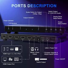 PORTTA Quad Multi Viewer Seamless Switcher 4 in 1 Out HDMI MultiViewer Switch 4x1 with PIP