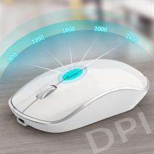 JOYACCESS Rechargeable Wireless Keyboard Mouse Combo with 500mAh Batteries,Silent Ergonomic Mouse for PC/Laptop/ White Silver