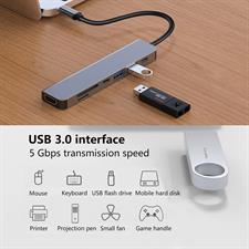 USB C Hub 7-in-1, Type-C Hub to HDTV 4K@30Hz, USB 3.0/2.0 Port and USB-C Port, PD100W Charging Port, SD/TF Card Reader, Compatible with USB C Laptop and Other Type-C Devices