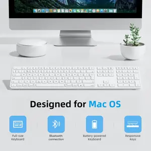 OMOTON KB515 Full-sized Wireless Keyboard for Apple MacBook Pro/Air, iMac, iMac Pro, Mac Mini/Pro, Battery-powered, Multi-Device (White)