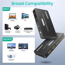 KOOFIT HDMI Switch 3-in-1 Out, 4K HDMI Splitter with Remote, Compatible with PS5, PS4, Xbox, Fire Stick, Blu-Ray, Apple TV, DVD, Roku, PC