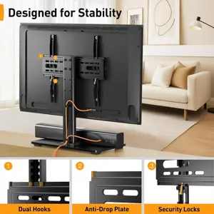 Perlegear PGTVS04 Universal TV Stand for 32-60 Inch LCD/LED TVs, Table Top Swivel Tv Stands Holds 40 KG, Max VESA 400x400mm, with Tempered Glass Base & Wire Management