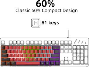 Snpurdiri 60% Wired Mechanical Keyboard, Mini Gaming Keyboard with 61 Keys for PC, Windows XP, Win 7, Win 10 (Black-Red, Red Switches)