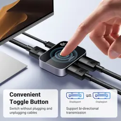 UGREEN DisplayPort Switch 8K DP 1.4 Bidirectional Display Port Splitter 2 in 1 Out Supports 8K@30Hz 4K@240Hz Free-Sync G-sync Compatible with PC Host Monitor Laptop with 1 DP Cable and 1 USB-C Cable