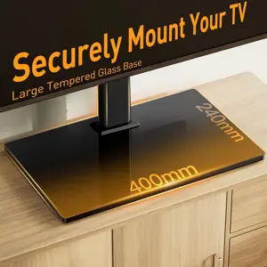 Perlegear PGTVS04 Universal TV Stand for 32-60 Inch LCD/LED TVs, Table Top Swivel Tv Stands Holds 40 KG, Max VESA 400x400mm, with Tempered Glass Base & Wire Management