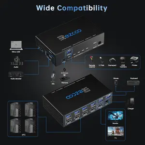 EZXOO USB3.0 HDMI KVM Switch 4 Port 4 In 1 Out 4K 60Hz 4 In 4 Out SPDIF 5.1 Audio Breakout - Mouse/Keyboard/Wireless USB for PC,Printer,Scanner,Windows,Linux, HDR HDMI Auto Switch 4x1,IR Remote KVM 4X1