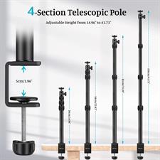 VICTIV Camera Desk Mount Table Stand with Ball Head, 15"-41" Adjustable Desktop Light Stand, Tabletop C Clamp with Phone Clamp, for DSLR Camera, Ring Light, Panel Light, Webcam, Phone