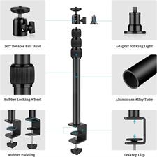 VICTIV Camera Desk Mount Table Stand with Ball Head, 15"-41" Adjustable Desktop Light Stand, Tabletop C Clamp with Phone Clamp, for DSLR Camera, Ring Light, Panel Light, Webcam, Phone