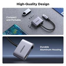 UGREEN USB C to 3.5mm Headphone and Charger Adapter 2 in 1 Type C to Aux Audio Jack with PD 60W Fast Charging Dongle for Headphone Earbud Compatible with Samsung S25/24 Ultra iPad Pro Air