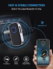 COMSOON Bluetooth Receiver for Car, Noise Cancelling 3.5mm AUX Bluetooth Car Adapter, Wireless Audio Receiver for Home Stereo/Wired Headphones, Hands-Free Call, 16H Battery Life - Black+Silver