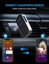 COMSOON Bluetooth Receiver for Car, Noise Cancelling 3.5mm AUX Bluetooth Car Adapter, Wireless Audio Receiver for Home Stereo/Wired Headphones, Hands-Free Call, 16H Battery Life - Black+Silver