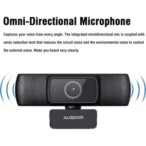 AUSDOM AF640 Full HD Business Web Camera Autofocus 1080P with Dual Noise Reduction Microphones, 90° Wide-Angle View for Desktop/Laptop/Mac, Work with Skype/Twitch/Lync/WebEx