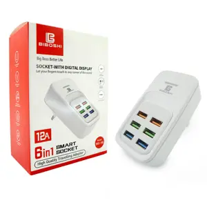 Biboshi Socket With Digital Display 6 in 1 USB Charger 31650