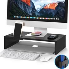 BONTEC Wood Monitor Stand Riser with Smartphone Holder, Ergonomic Laptop Desk Printer Stand with Cable Management for Computer, Notebook, iMac, PC, Black