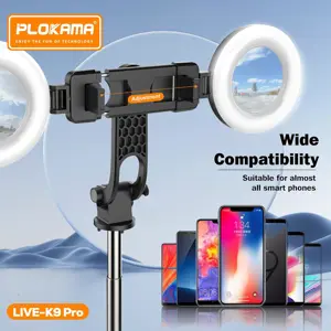 PLOKAMA Live-K9 PRO Tripod Stand, 170cm Height, Bluetooth Remote, LED Fill Light, Compatible with iPhone and Android Smartphones, Black