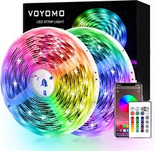 VOYOMO LED Strip Lights with Remote 10m Bluetooth Colour Changing LED Strip Lights, Music Sync, APP Control, RGB 5050 LED Lights Strip for Bedroom Home Kitchen Indoor Decorations (2X5m)