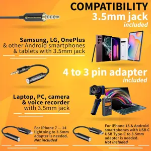 PowerDeWise Professional Grade Lavalier Clip On Microphone - Lav Mic for Camera Phone iPhone GoPro Video Recording ASMR - Small Noise Cancelling 3.5mm Tiny Shirt Microphone with Easy Clip On System With Lightning to 3.5mm Adaptor