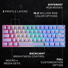 HK GAMING GK61 Mechanical Gaming Keyboard - 61 Keys Multi Color RGB Illuminated LED Backlit Wired Programmable for PC/Mac Gamer (Gateron Optical Brown, Lavender)