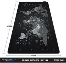 Titanwolf - XXXL RGB Gaming Mouse Mat - 1200 x 600 mm - Mouse Mat - LED Multi Colour - 7 LED Colours Plus 4 Effect Modes - for Precision and Speed - Rubberised Base - World Map