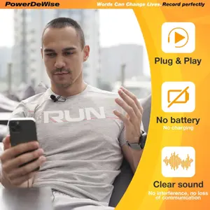 PowerDeWise Professional Grade Lavalier Clip On Microphone - Lav Mic for Camera Phone iPhone GoPro Video Recording ASMR - Small Noise Cancelling 3.5mm Tiny Shirt Microphone with Easy Clip On System With Lightning to 3.5mm Adaptor
