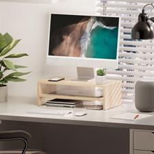 FITUEYES Monitor Stand 2 Tiers Computer Monitor Riser,42.5cm Wood Desktop Stand for Laptop Computer Screen Riser, with Storage Shelf, Office Supplies, Desk Organizer.