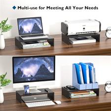 BONTEC Wood Monitor Stand Riser with Smartphone Holder, Ergonomic Laptop Desk Printer Stand with Cable Management for Computer, Notebook, iMac, PC, Black