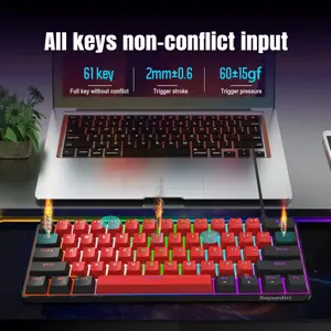 Snpurdiri 60% Wired Mechanical Keyboard, Mini Gaming Keyboard with 61 Keys for PC, Windows XP, Win 7, Win 10 (Black-Red, Red Switches)