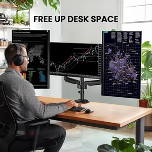 ErGear Triple Monitor Mount for 13-27 inch Screens, Premium Aluminum Triple Monitors Stand up to 17.6 lbs, Sturdy 3 Monitor Desk Mount with Swivel, Tilt, Rotation, Max VESA 100x100mm (Used)