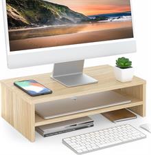 FITUEYES Monitor Stand 2 Tiers Computer Monitor Riser,42.5cm Wood Desktop Stand for Laptop Computer Screen Riser, with Storage Shelf, Office Supplies, Desk Organizer.
