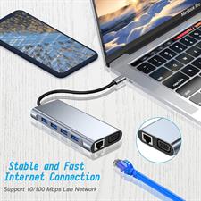 USB C HUB  11 in 1 Dongle with 4K HDMI, VGA, Type C PD, USB3.0, RJ45 Ethernet, SD/TF Card Reader, 3.5mm AUX, MacBook Pro/Air, Other Type C Laptops