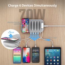 SooPii 70W Charging Station for Multiple Devices,5 Port Charging Dock with 15W Wireless Charger, 25W USB C PD/PPS Fast Charging for Samsung,lPad,lPhone 15/14/13/Xs/Max